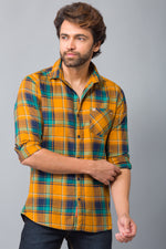 Load image into Gallery viewer, MEN&#39;S MUSTARD CHECKED FULL SLEEVE SHIRT
