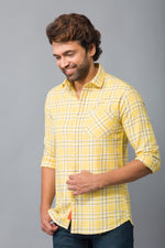 Load image into Gallery viewer, MEN&#39;S YELLOW CHECKED FULL SLEEVE SHIRT
