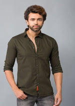 Load image into Gallery viewer, MEN&#39;S OLIVE PLAIN FULL SLEEVE SHIRT
