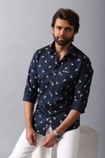 Load image into Gallery viewer, MEN&#39;S NAVY BLUE PRINTED CASUAL SHIRT
