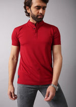 Load image into Gallery viewer, MEN&#39;S HIGH NECK PLAIN RED TSHIRT
