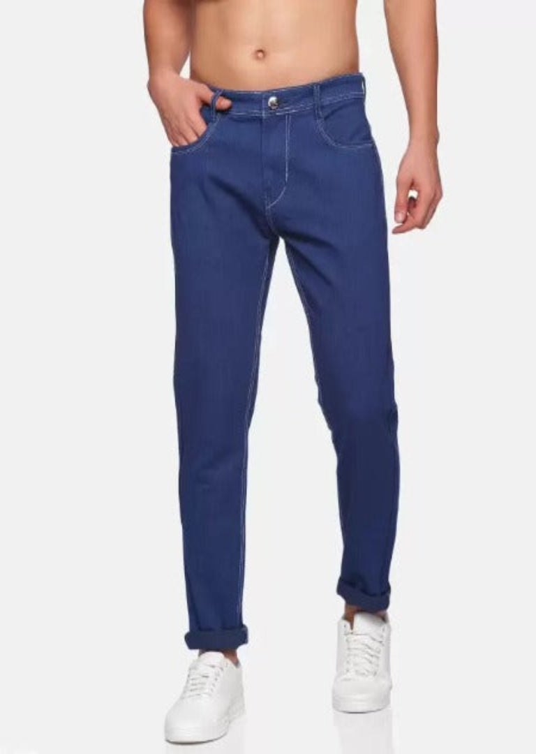 Dark Blue Regular Fit Denim Jeans For Men's