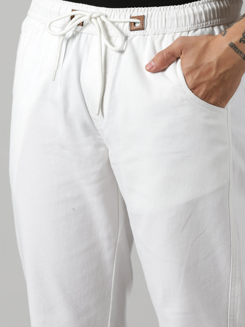 White Cotton Stylish Jogger For's Men