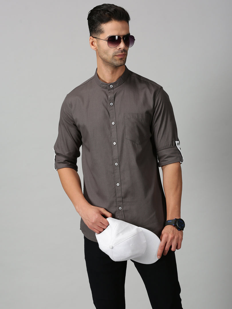 Grey Cotton Solid Shirt For Men's
