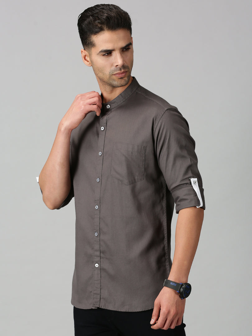 Grey Cotton Solid Shirt For Men's